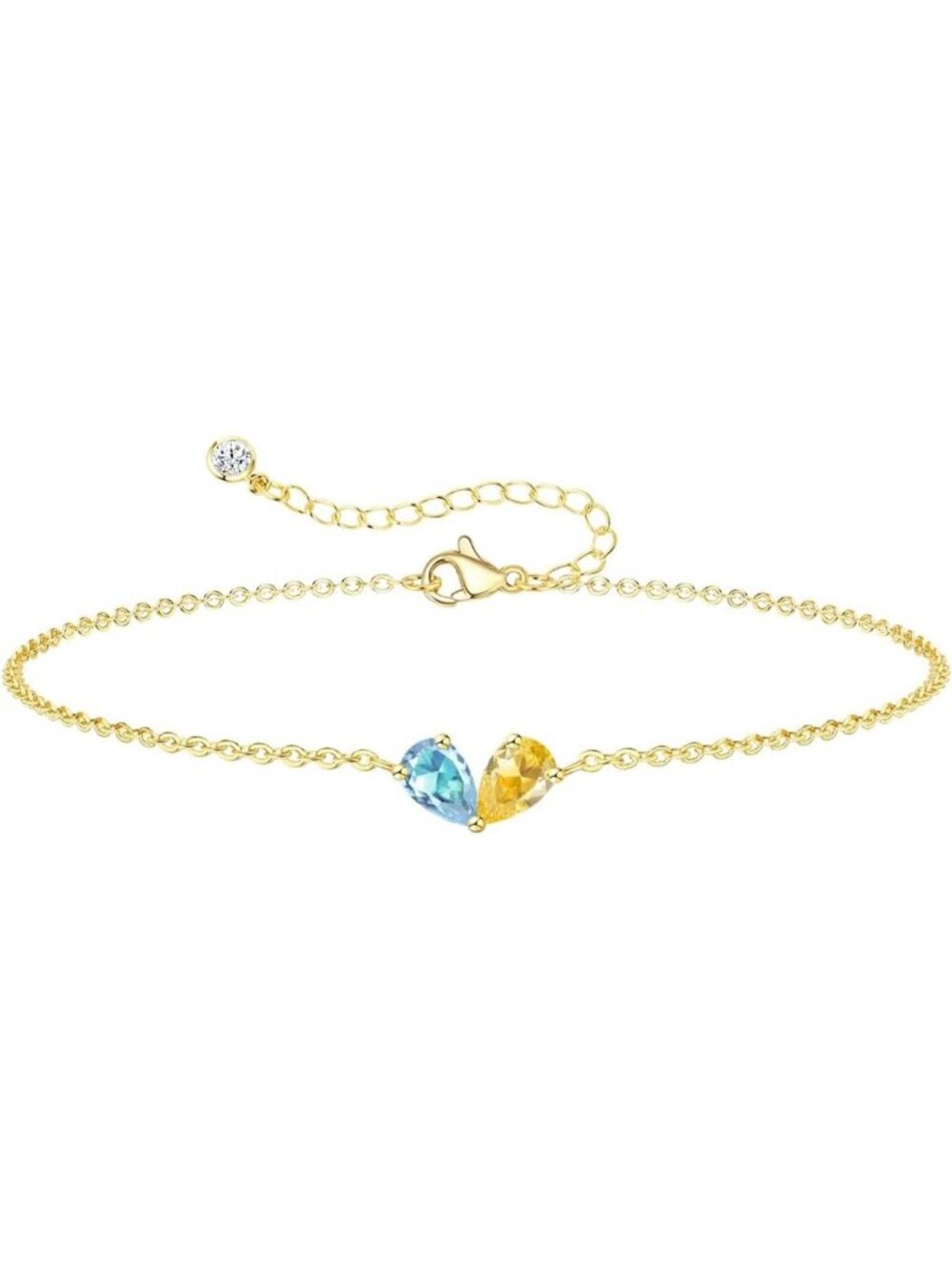 03-11 March&November Gold 2 Birthstone Heart Bracelet 14K Plated CZ